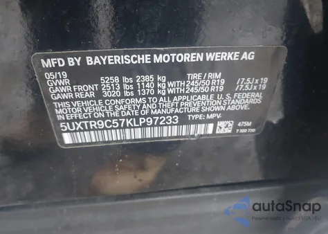 2019 BMW X3 xDrive30I z USA, uszkodzony, nr VIN 5UXTR9C57KLP97233